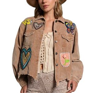 168. Women's Teddy Bear Button Down Patch Detail Corduroy Jacket NWT